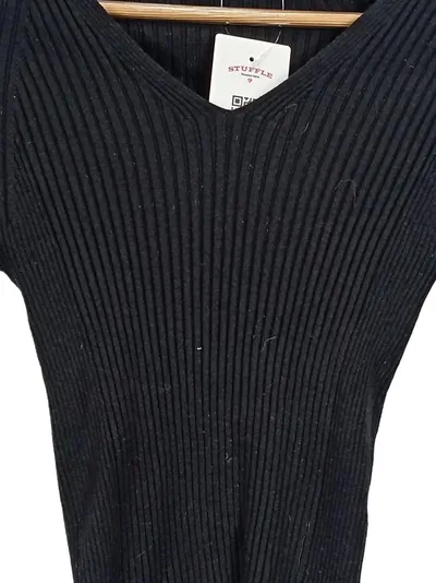 MNG Damen Pullover Schwarz Rippstrick V-Ausschnitt Gr. 38/M Casual