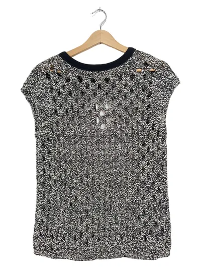 Marc Cain Damen Strickshirt Top Gr. M/38 Grau Lochmuster Baumwolle
