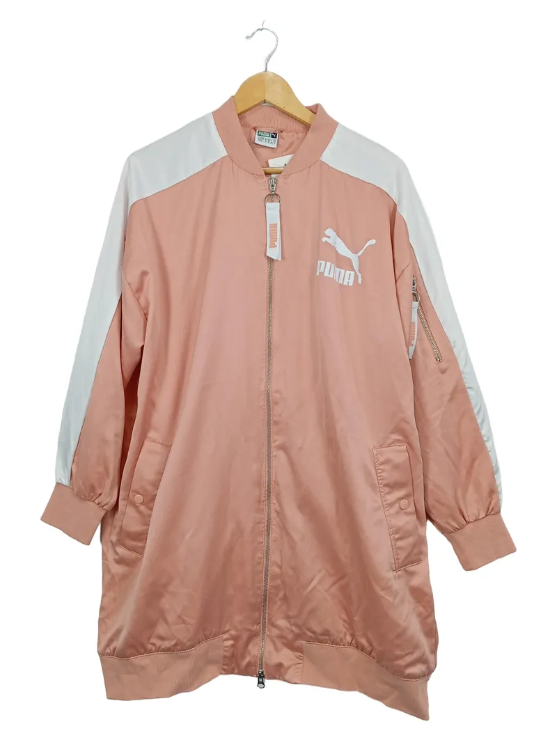 PUMA Damen Bomberjacke Lang Rosa Weiß Gr. 38/M Sportlich Logo 1