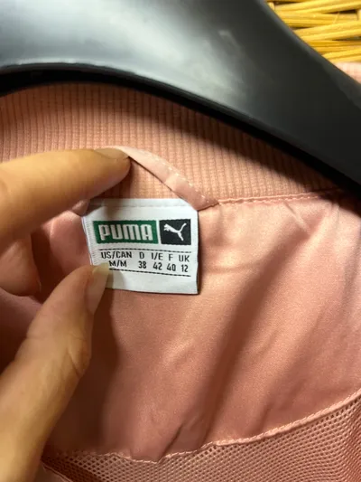 PUMA Damen Bomberjacke Lang Rosa Weiß Gr. 38/M Sportlich Logo