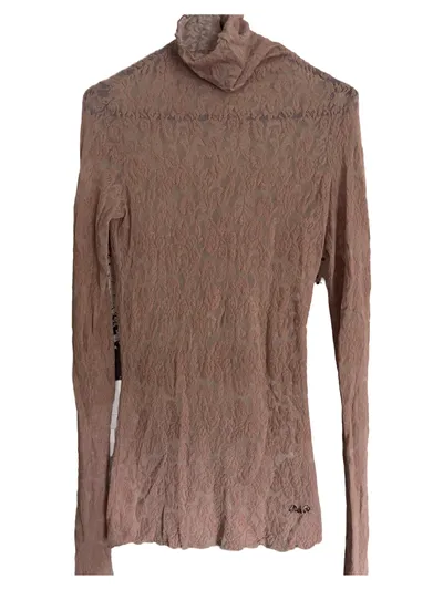 MISS SIXTY Damen Langarmshirt Rollkragen Spitze Rosa Gr. 38/M Feminin