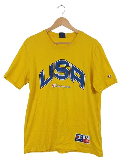 Champion USA T-Shirt Herren Gr. L Gelb Sportlich Logo-Print Baumwolle