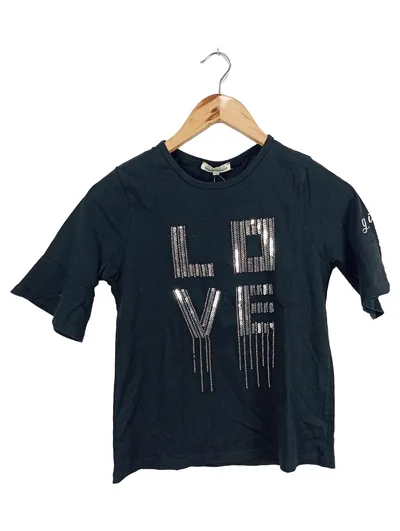 Piazza Italia Kinder T-Shirt Mädchen Schwarz Pailletten LOVE Gr. 11-12 Jahre