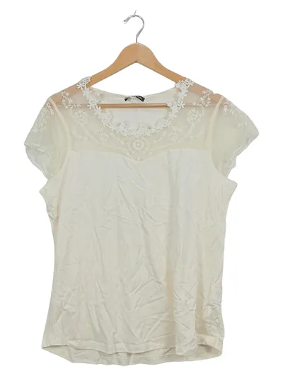 Anne Weyburn Damen T-Shirt Gr. 46/48 Beige Spitze Stickerei Feminin