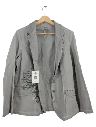 Body Needs Damen Blazer Gr. 42/XL Grau Kreuz-Print Nieten Casual