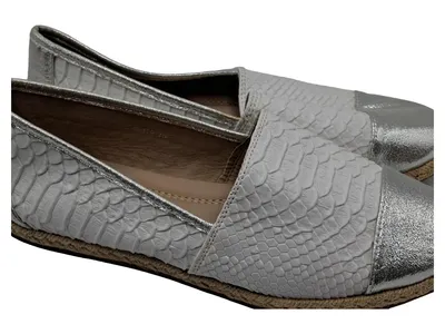 Lucky Shoes Damen Espadrille elegant Tierdruck Silber Metallic Gr. 40