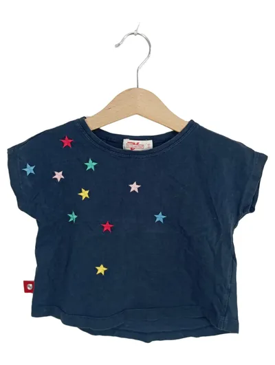 Volltreffer Kinder T-Shirt Gr. 98 Blau Bunte Sterne Stickerei Baumwolle