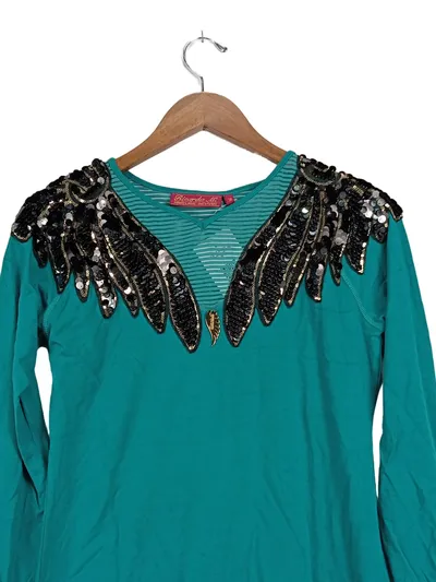 Ricarda M. Damen Langarmshirt Pailletten Türkis Gr. 36/S Glamourös Party
