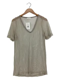 Airfield Damen T-Shirt Gr. 38/M Modisch Beige Mesh Kurzarm V-Ausschnitt 1