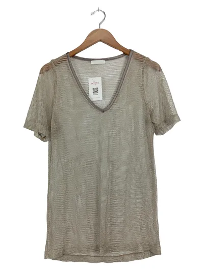 Airfield Damen T-Shirt Gr. 38/M Modisch Beige Mesh Kurzarm V-Ausschnitt