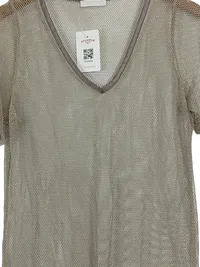 Airfield Damen T-Shirt Gr. 38/M Modisch Beige Mesh Kurzarm V-Ausschnitt 2