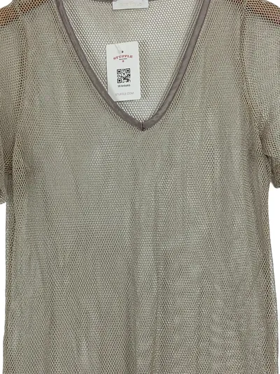 Airfield Damen T-Shirt Gr. 38/M Modisch Beige Mesh Kurzarm V-Ausschnitt