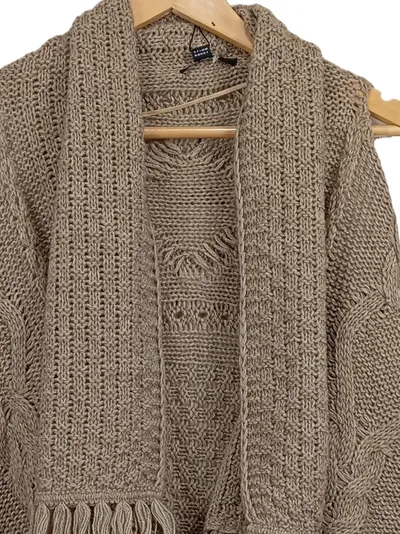 ETAM Damen Poncho Strick Beige Gr. 36/S Casual Fransen Strickmuster