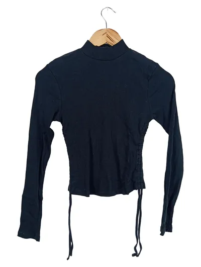 Terranova Damen Langarmshirt Gr. 36/S Schwarz Rippstrick Casual