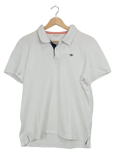Tom Tailor Herren Poloshirt Weiß Gr. M 50 Basic Kurzarm Baumwolle