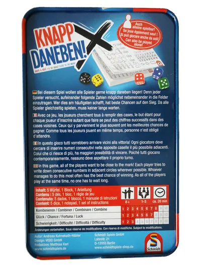 Schmidt Knapp Daneben! Würfelspiel Andreas Kuhnekath-Häbler Familienspiel