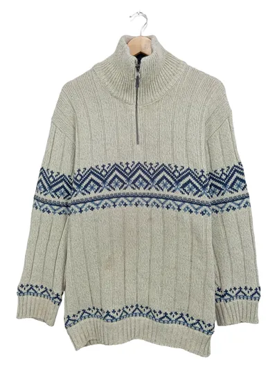 CANDA Herren Pullover XL Norwegermuster Beige Wolle Langarm Reißverschluss