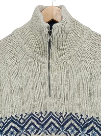CANDA Herren Pullover XL Norwegermuster Beige Wolle Langarm Reißverschluss