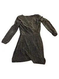 Mango MNG Damen Wickelkleid Glitzer Schwarz Langarm Gr. XS 34 2