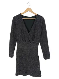 Mango MNG Damen Wickelkleid Glitzer Schwarz Langarm Gr. XS 34 3