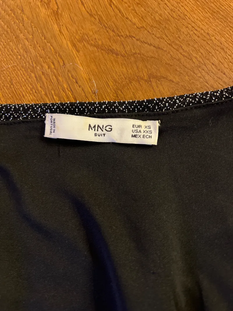 Mango MNG Damen Wickelkleid Glitzer Schwarz Langarm Gr. XS 34 5