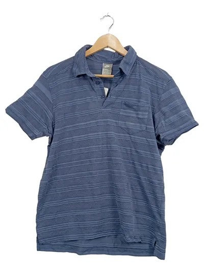 Nike Herren Poloshirt Gr. L Blau Gestreift Kurzarm Baumwolle Casual Freizeit