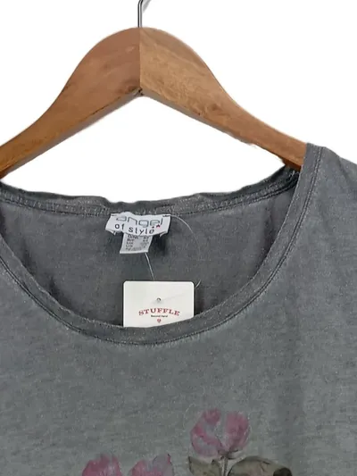 Angel of Style Damen T-Shirt Gr. 52/5XL Grau Casual Blumenmuster