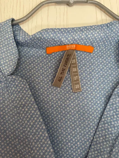 BOSS Damen Hemdbluse Blau gemustert Gr. 36/S Casual Langarm