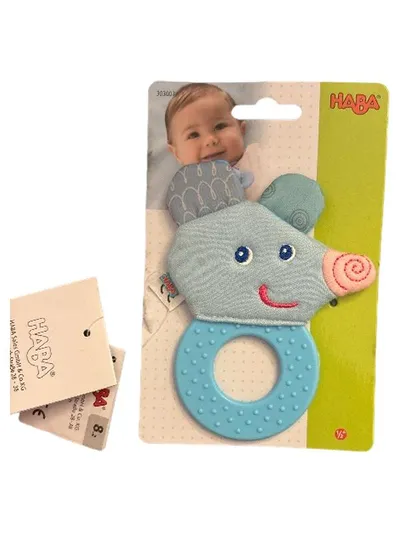 HABA Greifling Maus Beißring Baby Spielzeug Blau mit Beißelement NEU