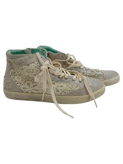 CafèNoir Damen Sneaker High Top Silber Spitze Gr. 42 Schnürschuhe