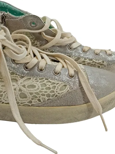 CafèNoir Damen Sneaker High Top Silber Spitze Gr. 42 Schnürschuhe