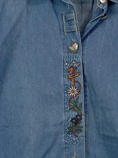 Julius Lang Trachtenbluse Damen Langarm Blau Stickerei Gr. 38 Baumwolle