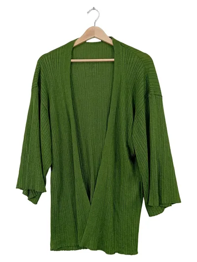 Mango MNG Strickjacke Damen Gr. M Grün Rippstrick Kimono Cardigan
