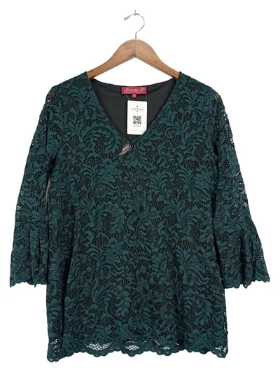Ricarda M. Damen Bluse Elegant Grün 38/M 3/4-Arm Spitze Floralmuster