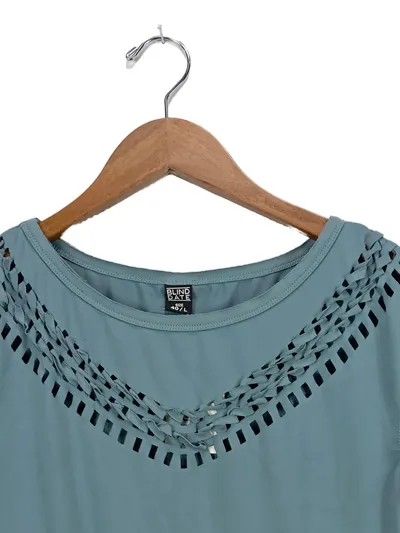 Blind Date Damen Top Gr. 40/L Blau Casual mit Lochmuster