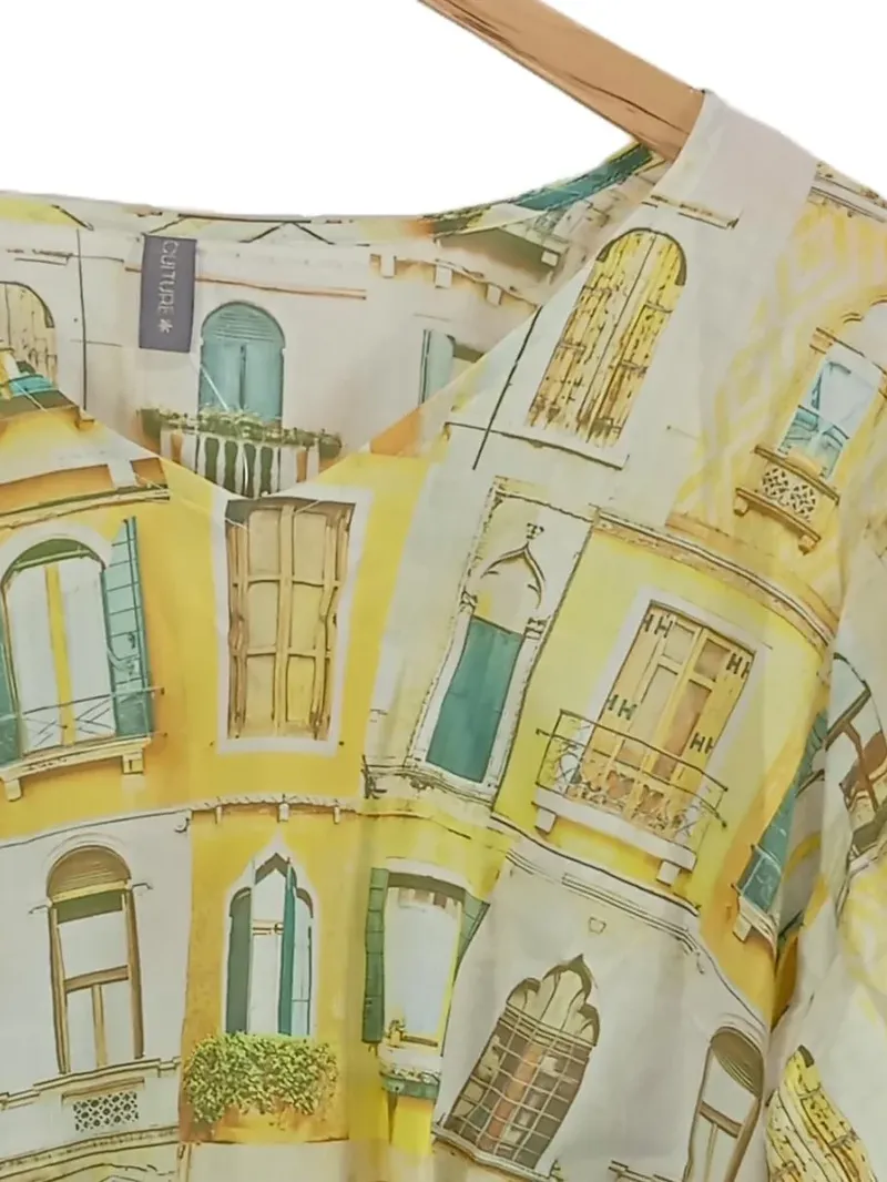 CULTURE Damen T-Shirt 42 Mehrfarbig Romantisch Venedig Motiv Baumwolle 2