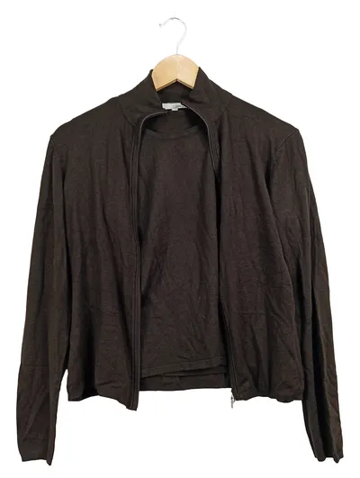 MORE & MORE Damen Twin Set Strickjacke Top Gr. 36/S Braun Klassisch