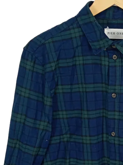 Pier One Karohemd Herren M Baumwolle Kariert Freizeit Blau Grün