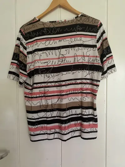 GOLLEHAUG Damen T-Shirt 44 XXL Mehrfarbig Gestreift Schriftzug Casual