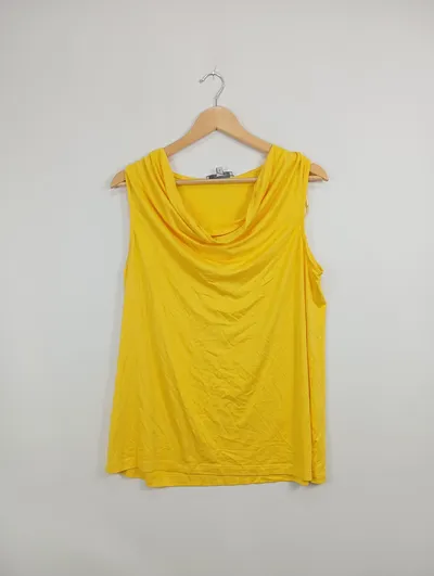 COOLCODE Damen T-Shirt Gelb XXL Viskose Ärmellos Wasserfallausschnitt
