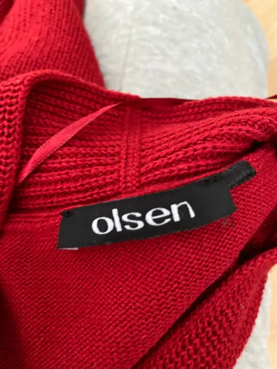 Olsen Strickjacke Damen Gr. 48/4XL Rot Casual Rippstrick Knopf Langarm
