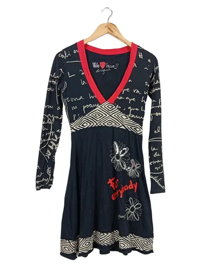 Desigual Damen Freizeitkleid M Langarm Mehrfarbig Grafisch Midikleid
