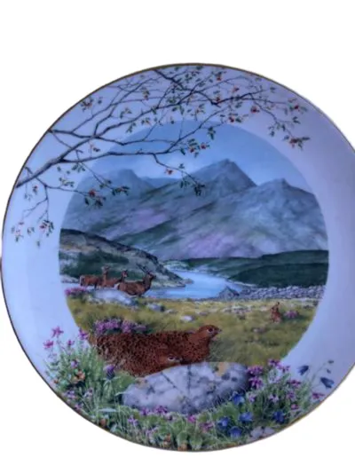 Royal Worcester Wandteller Porzellan Landschaft Wildtiere Mehrfarbig