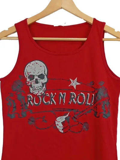 ElleNor Damen Top Rot M 38 Streetwear Totenkopf Rock N Roll Spitze