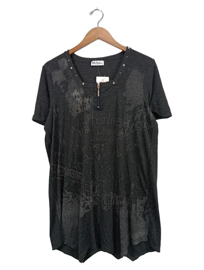 Ulla Popken Damen T-Shirt Grau Gr. 46-48 Casual Shirt mit Print