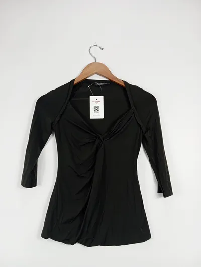 Strenesse Damen Top Oliv Gr. 34/XS V-Ausschnitt Raffung