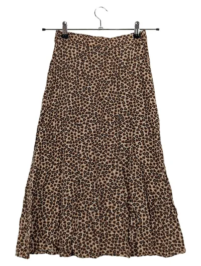 Monki Damen Faltenrock Gr. 34/XS Braun Tierdruck Midirock Viskose