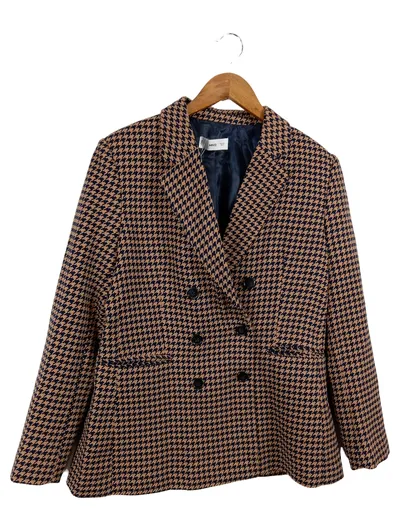 MNG Damen Blazer Kariert Beige Klassisch Business Gr. 40 L