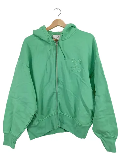 CLOSED Sweatjacke Damen Gr. L Grün Hoodie Kapuze Reißverschluss Baumwolle