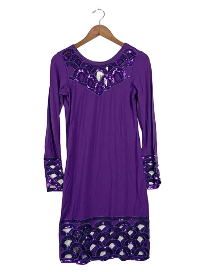 Ricarda M. Kleid Damen Gr. 34 Lila Pailletten Festlich Langarm